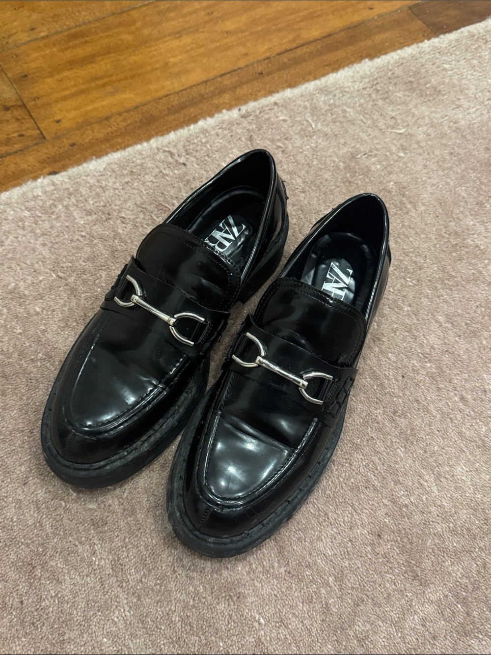 Zara Black Patent Leather Bit Loafers - Men